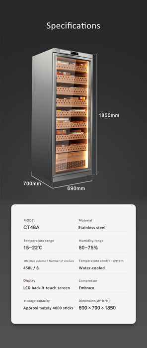 RACHING | CT48A | LARGE Cigar Humdor Cabinet | Stainless Steel