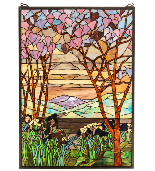 29"W Meyda X 40"H Tiffany Magnolia & Iris Stained Glass Window | 12514