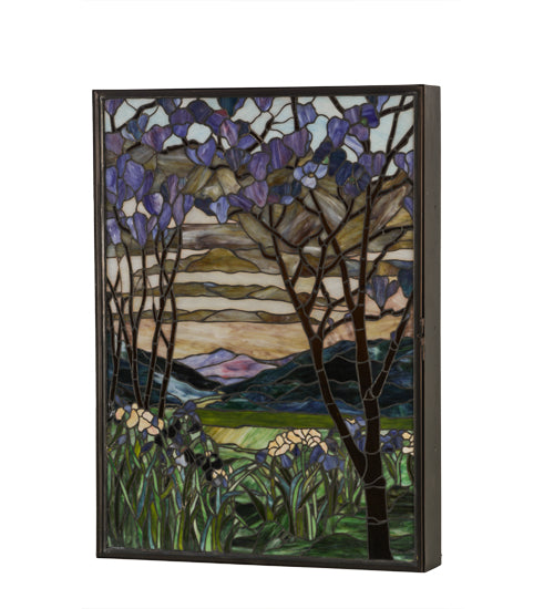 30"W Meyda Tiffany Magnolia & Iris Stained Glass Lighted Window | 151565