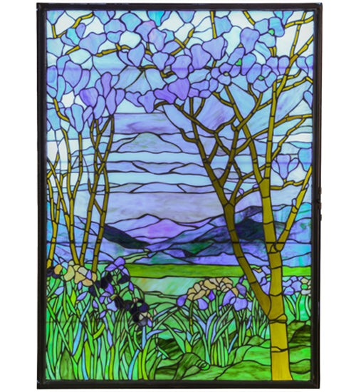 30"W Meyda Tiffany Magnolia & Iris Stained Glass Lighted Window | 151565