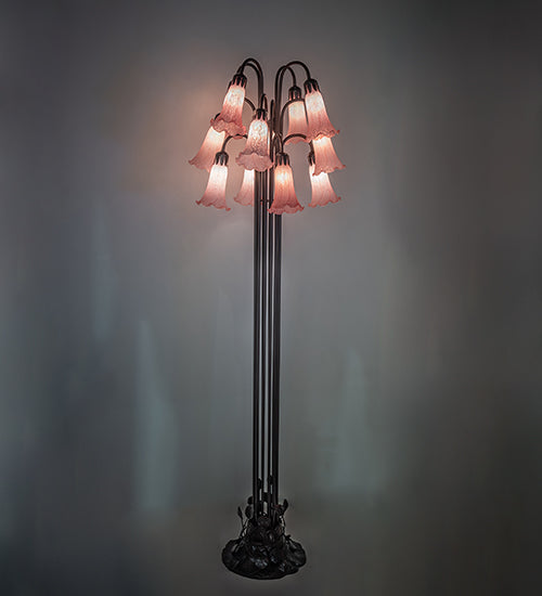 63" Meyda High Pink Tiffany Pond Lily 12 LT Floor Lamp | 15870