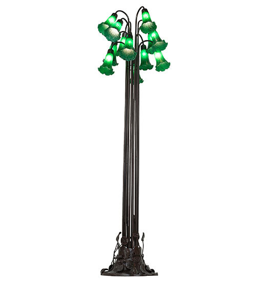 63" Meyda High Green Tiffany Pond Lily 12 LT Floor Lamp | 15881