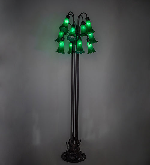 63" Meyda High Green Tiffany Pond Lily 12 LT Floor Lamp | 15881