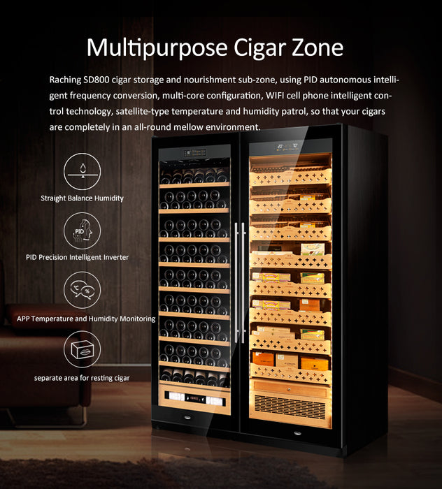 RACHING | SD800 Double Door Cabinet | 1500 Cigars | 2 in 1 storage Wine & Cigars