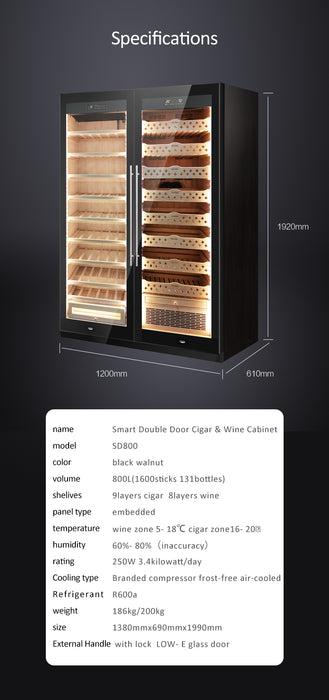 RACHING | SD800 Double Door Cabinet | 1500 Cigars | 2 in 1 storage Wine & Cigars