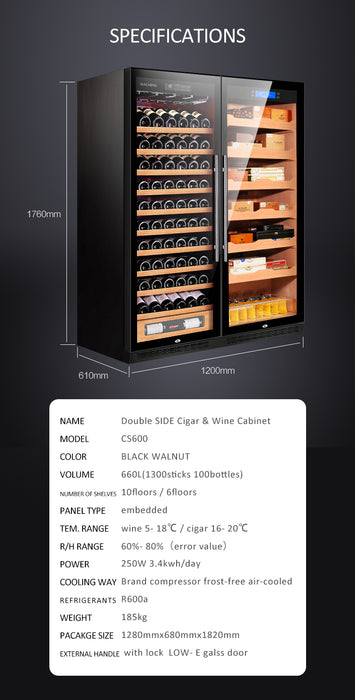 RACHING | CS600 Elecitrc Cigar Humidor Double Door Cabinets | 3000 Cigars