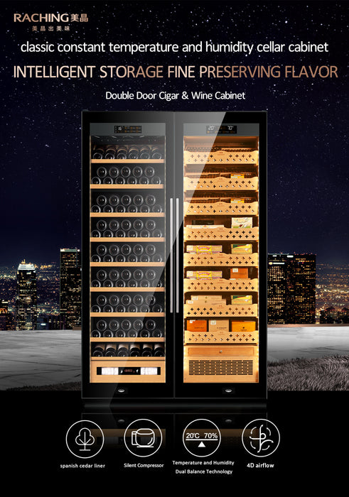 RACHING | SD800 Double Door Cabinet | 1500 Cigars | 2 in 1 storage Wine & Cigars