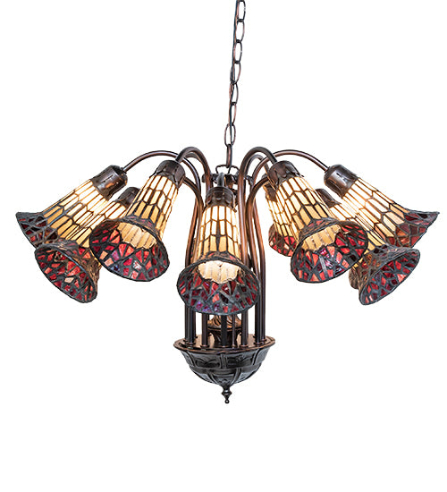24" Wide Stained Glass Pond Lily 12 Light Chandelier | 251603