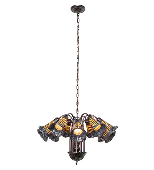 24" Wide Stained Glass Pond Lily 12 Light Chandelier | 251605