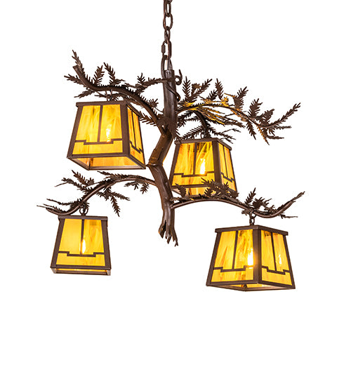 28" Wide Pine Branch Valley View 4 Light Chandelier | 259449