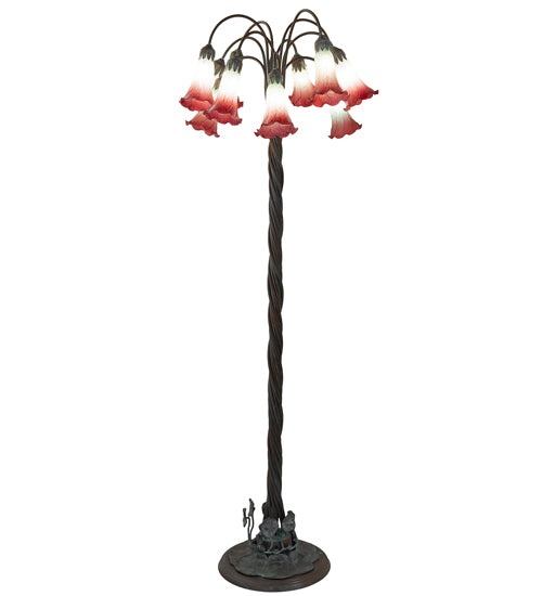 61" High Pink/White Tiffany Pond Lily 12 Light Floor Lamp
