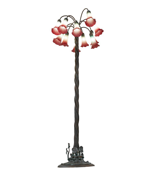 61" High Pink/White Tiffany Pond Lily 12 Light Floor Lamp