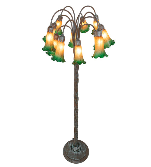 61" High Amber/Green Tiffany Pond Lily 12 Light Floor Lamp