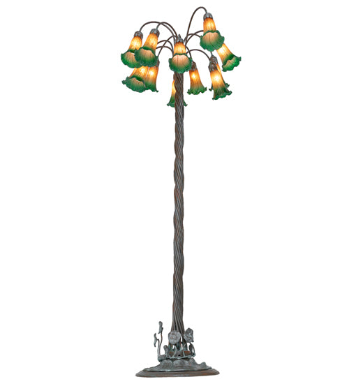 61" High Amber/Green Tiffany Pond Lily 12 Light Floor Lamp