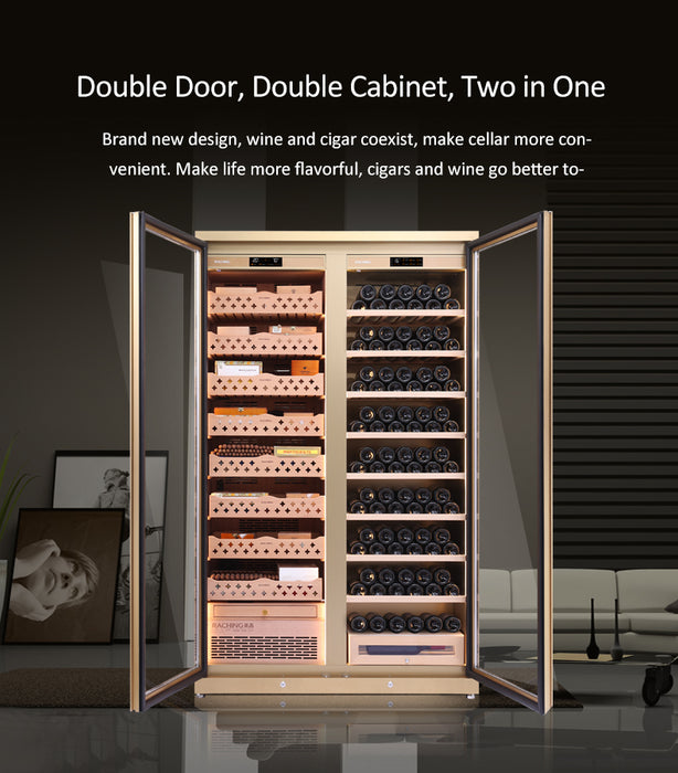 RACHING | SD800 Double Door Cabinet | 1500 Cigars | 2 in 1 storage Wine & Cigars