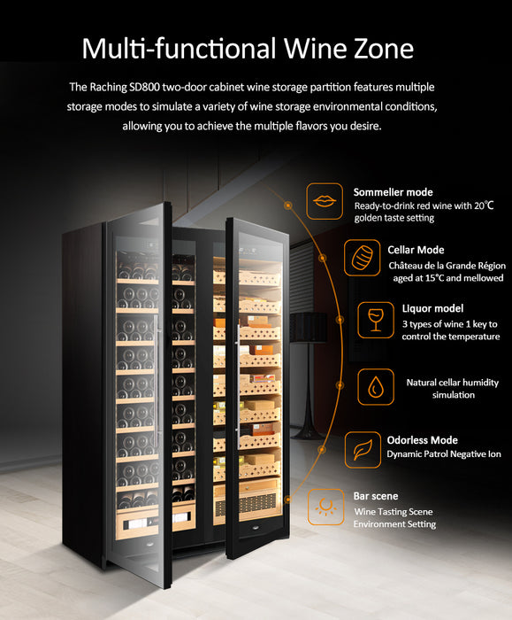 RACHING | SD800 Double Door Cabinet | 1500 Cigars | 2 in 1 storage Wine & Cigars