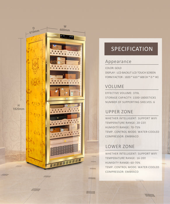RACHING | MON3800B | Dual Climate Cigar Humidor Cabinet | 1600 Cigars | Cedar Interior