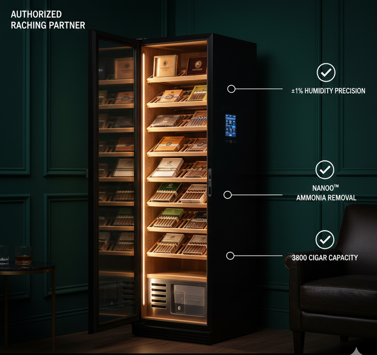 Authorized Raching Partner | Raching MON3800A Precision Aging Humidor 1500 Cigars - Gold | Official Raching Dealer